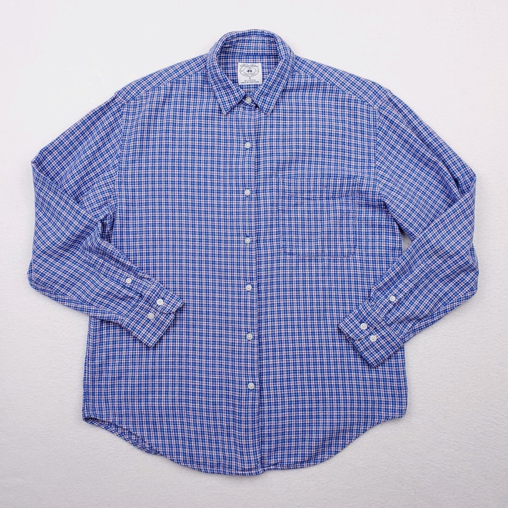 Vintage Brooks Brothers Shirt Womens S Blue Purple Houndstooth Flannel Oversized